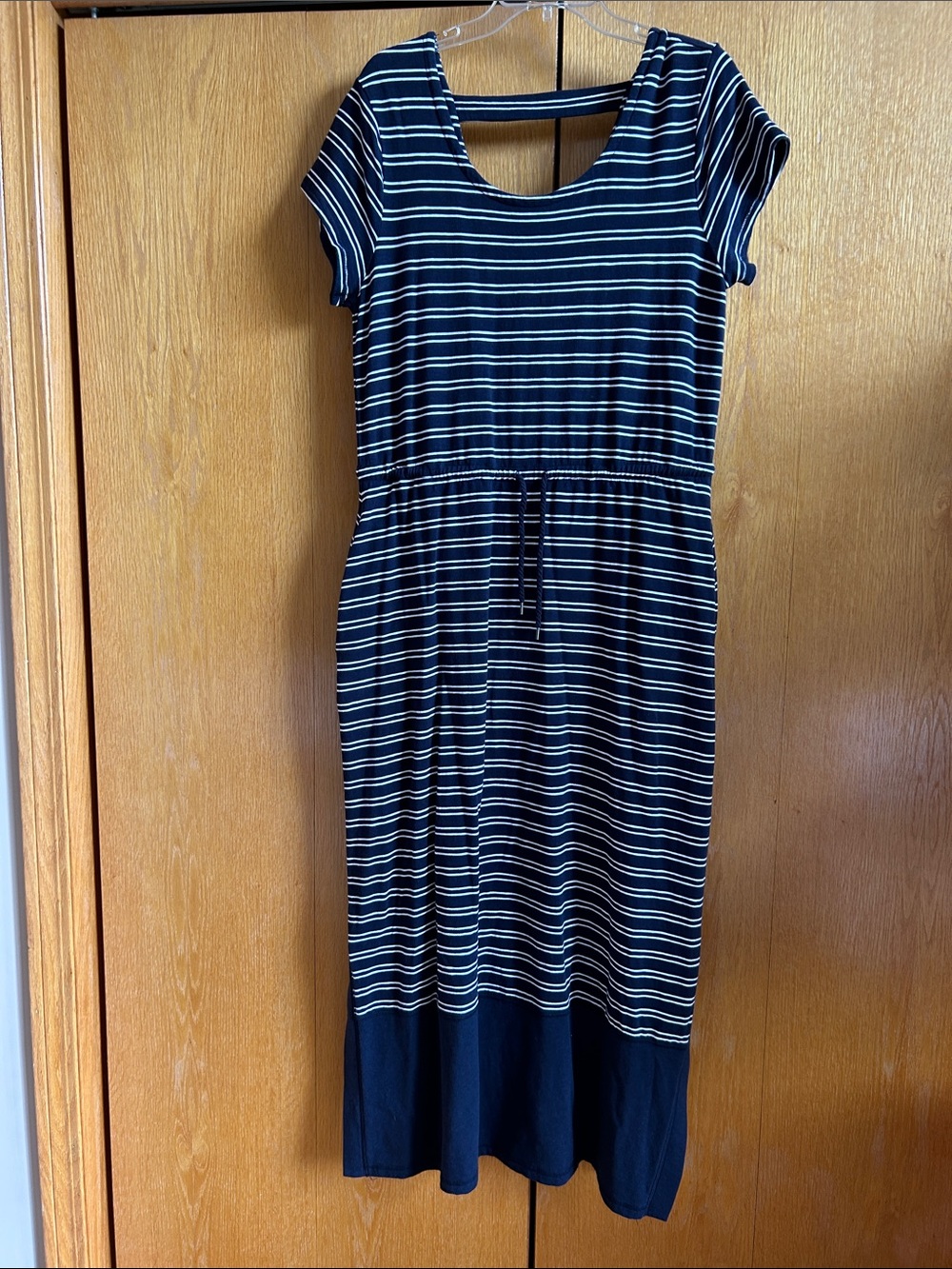 Talbots Navy and White Striped Casual Drawstring Dress